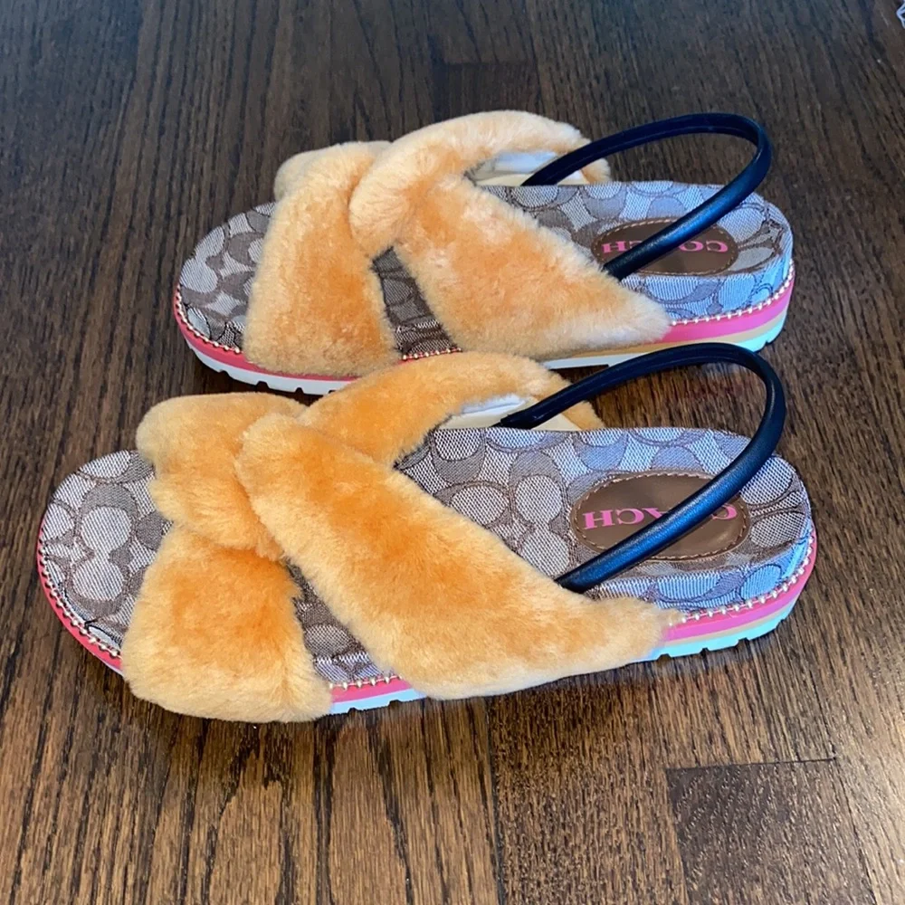 Coach Shearling Signature Tally Sandal With Leather Strap Size 9B - Picture 5 of 10